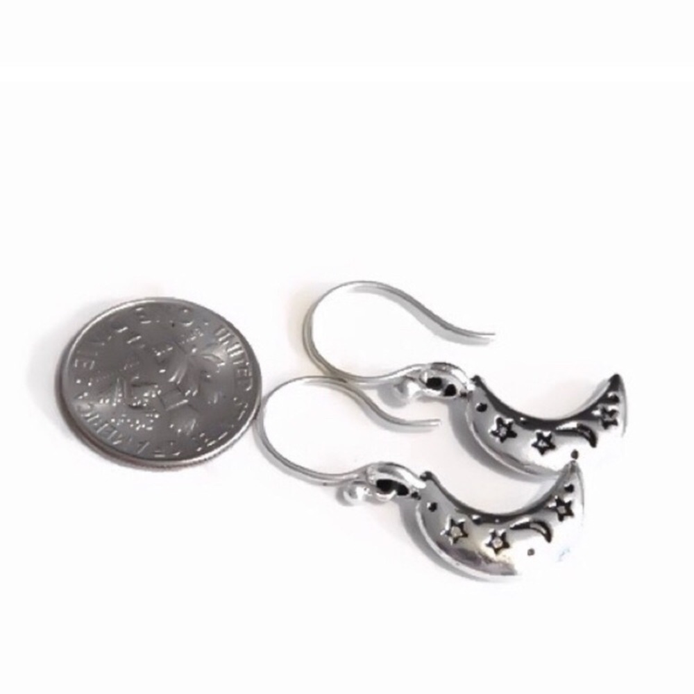 ****Donated***HANDMADE Crescent Moon Dangling Silver Earrings - Picture 4 of 5